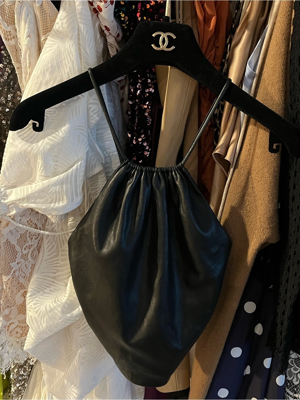 Alice + Olivia Black Leather Crop Halter Top
